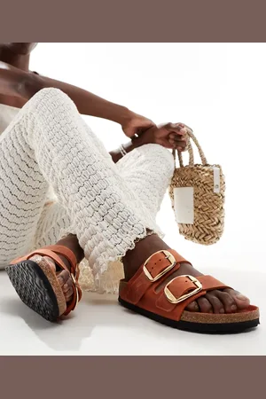 Birkenstock Arizona - Sandali in pelle oliata arancioni con fibbie grandi