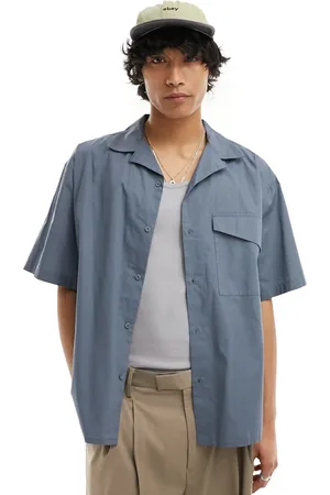 COLLUSION Camicia a maniche corte grigia in popeline con rever