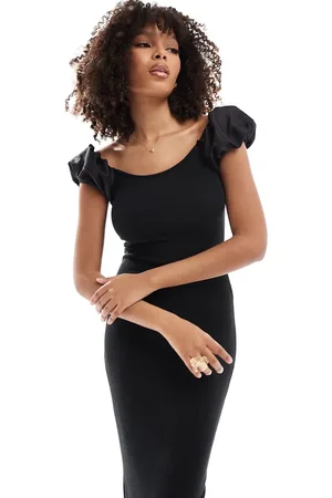ASOS Vestito midi con maniche a sbuffo a coste