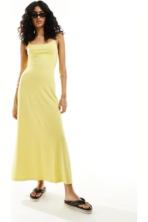 ASOS Vestito lungo giallo con spalline sottili e scollo profondo sul retro