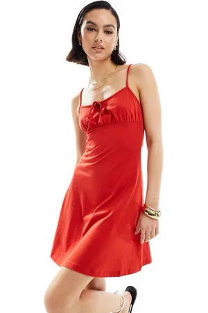 ASOS Vestito corto con spalline e bustino arricciato con orlo svasato