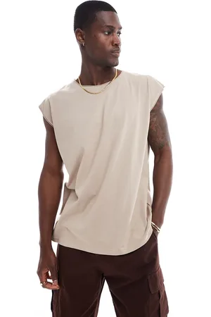 Brave Soul Canotta oversize con bordi grezzi color pietra scuro