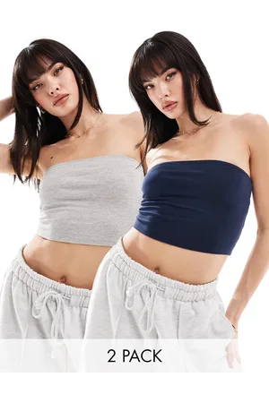 ASOS Ultimate - Confezione da 2 crop top a fascia grigio mélange e blu navy
