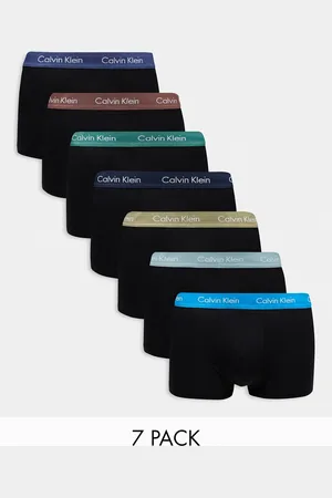 Calvin Klein Cotton Stretch - Confezione da 7 boxer aderenti a vita bassa neri con fascia in vita colorata