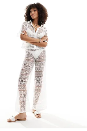 Miss Selfridge Pantaloni da mare in pizzo color crema