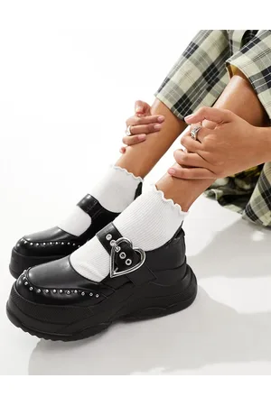 Lamoda Sunny Side - Scarpe creepers nere con fibbia a forma di cuore e suola spessa