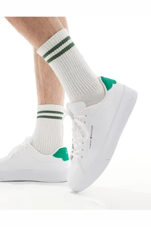 Tommy Hilfiger Sneakers stile tennis in pelle bianche e verdi