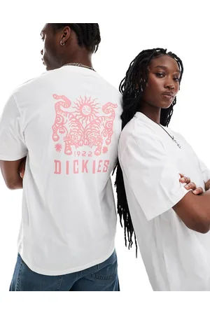 Dickies T-shirt bianca e rosa a maniche corte con stampa di tigri