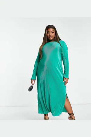 Pieces® Esclusiva Pieces Curve - Vestito lungo plissé con spacco laterale acceso