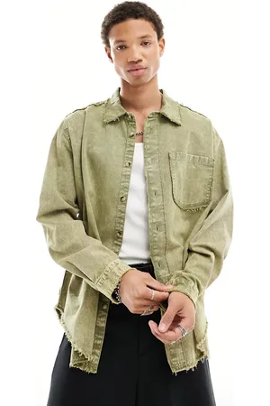 COLLUSION Camicia in twill kaki lavaggio acido