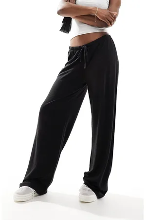ASOS Pantaloni a vita bassa effetto lino neri