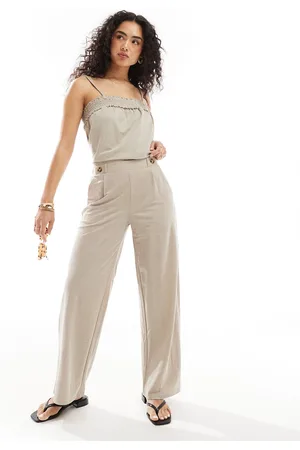 JDY Pantaloni ampi taglio corto a vita alta beige in coordinato