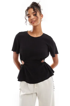 ASOS Maglietta effetto lino nera con cut-out laterali