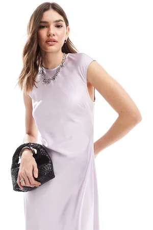 Bardot Vestito lungo in raso lilla con schiena scoperta