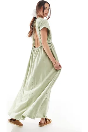ASOS Vestito midi a maniche corte con scollo a V e dettagli in pizzo