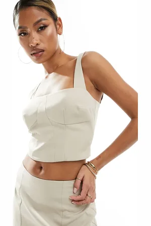 Kaiia Top sartoriale strutturato beige con scollo squadrato in coordinato