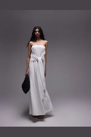 Topshop Vestito midi a fascia allacciato in vita a righe
