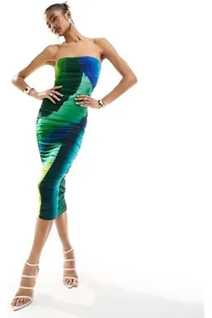 Farai London Hera - Vestito midi a fascia aderente in tessuto a rete verde sfumato