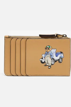 Ralph Lauren Portacarte beige con logo orso