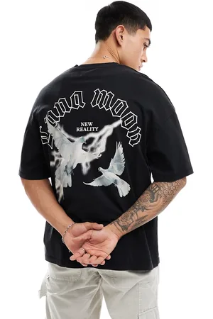ADPT. T-shirt oversize nera con stampa di uccelli sul retro