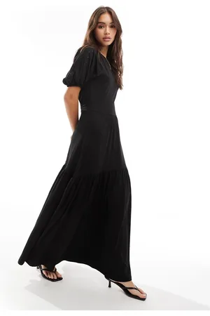 ASOS Vestito lungo a balze con maniche a sbuffo in pizzo sangallo