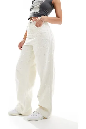 COLLUSION X015 - Jeans super baggy a vita bassa bianco sporco con strappi