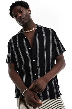 Hollister Camicia squadrata a maniche corte con rever nera a righe