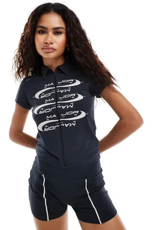 COLLUSION Top stile polo con chiusura con zip e stampa stile motocross in coordinato