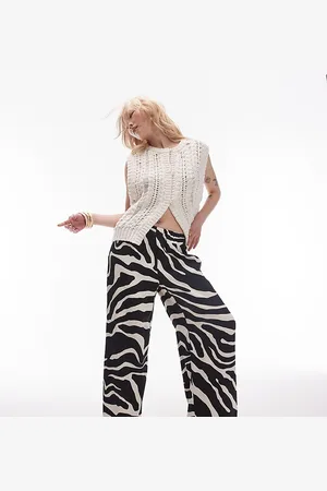 Topshop Pantaloni in raso monocromatici dritti con stampa zebrata