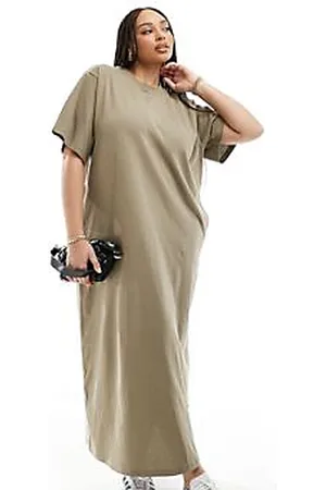 ASOS Curve - Vestito T-shirt lungo premium kaki con tasche