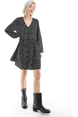 Monki Vestito corto monocromatico a fiorellini con bottoni