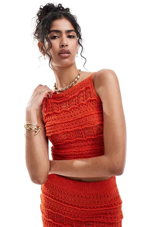 ASOS Canottiera in maglia rossa con laccetti e paillettes in coordinato