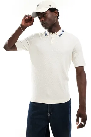 Only & Sons Polo vestibilità classica in maglia crema a righe con colletto
