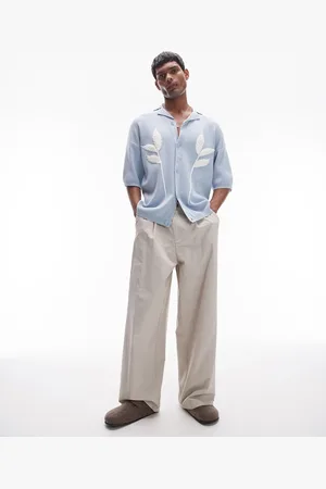 Topman Camicia in maglia con rever e fiori ricamati