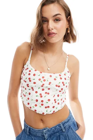 Bershka Top a corsetto con stampa di ciliegie