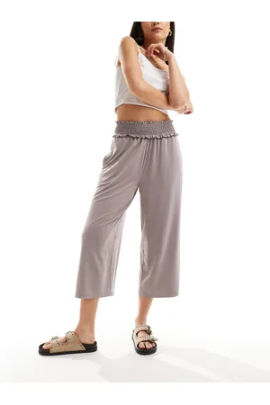 ASOS Pantaloni culotte taglio corto con vita arricciata color ardesia
