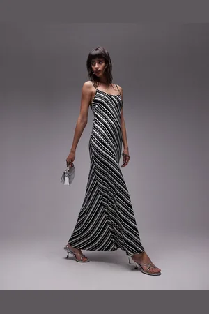 Topshop Vestito sottoveste lungo con stampa a righe e scollo rotondo