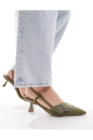 SIMMI Shoes SIMMI London - Dala - Scarpe con tacco a punta con cinturino sul retro e dettaglio con fibbia con occhielli kaki