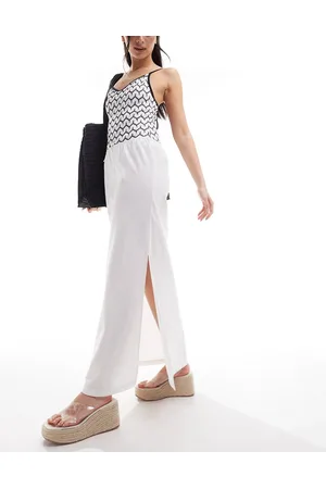 COLLUSION Beach linen maxi skirt with bow in white