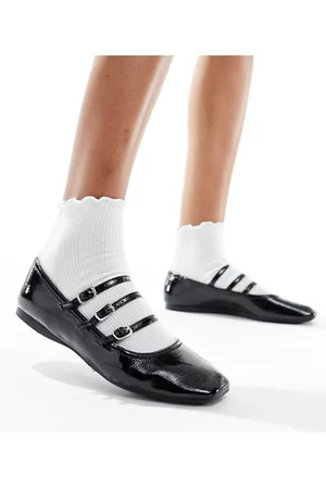 Schuh Lianna - Ballerine nere di vernice con fibbie multiple