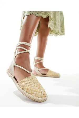 ASOS Jungle - Espadrilles intrecciate in rafia naturale con laccetti