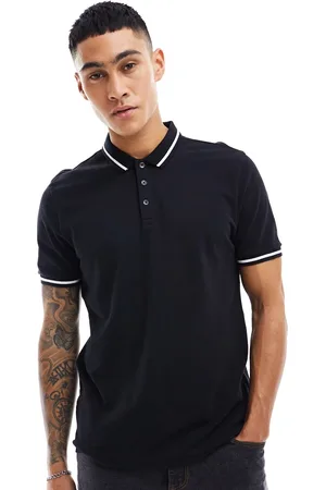New Look Polo nera con righe a contrasto sui bordi