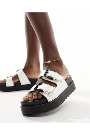 French Connection Sandali bianchi con doppia fibbia e suola flatform