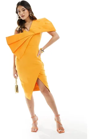 Lavish Alice Vestito midi color mandarino dolce con fiocco