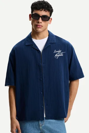 Bershka Camicia A Maniche Corte Boxy Con Ricamo Uomo Xl