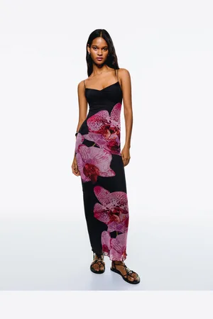 Bershka Vestito Midi In Tulle Con Spalline E Stampa Donna Xs