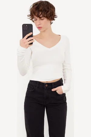Bershka Maglietta A Maniche Lunghe Con Scollo A V Donna L