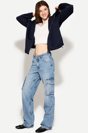 Bershka Jeans Cargo Straight Donna 38 (Eu 34)