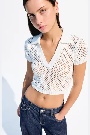 Bershka Maglia A Maniche Corte Con Collo A Polo In Rete Donna Xs