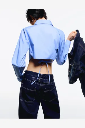 Bershka Camicia Cropped In Popeline Con Fiocco Donna L